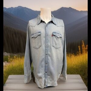 Levis San Francisco Light Blue Button Down Snap Western LS Standard Shirt Sz XL